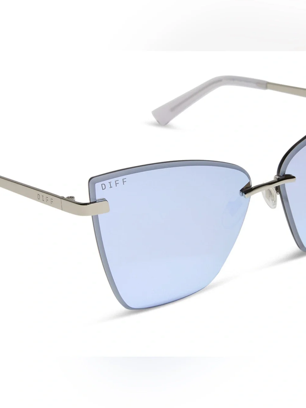 DIFF Becky V Sunglasses Silver Frame Silver Lavender Mirror Lens Rimless NWT